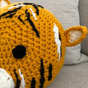 Tiger pillow, handmade pillow, crochet pillow , yellow pillow , animal pillow image 7