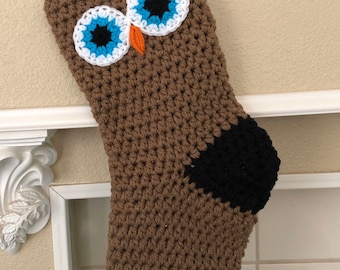 Crochet Owl Christmas Stocking