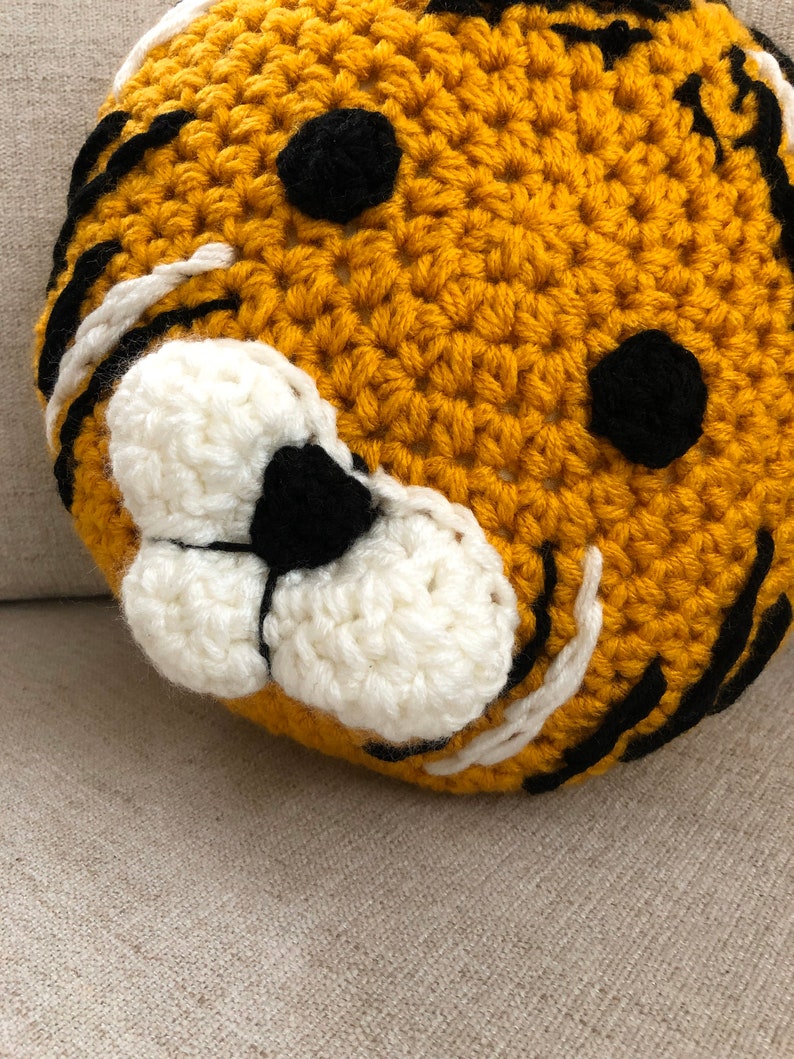 Tiger pillow handmade pillow crochet pillow yellow pillow Etsy