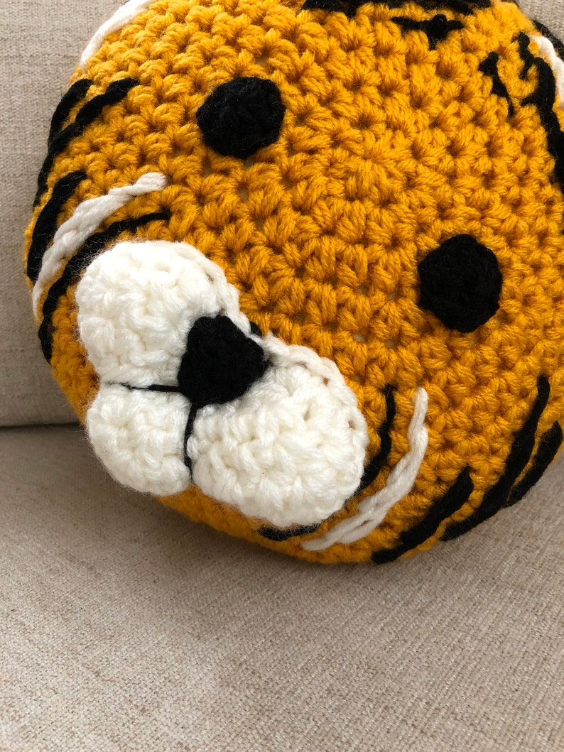 Tiger pillow, handmade pillow, crochet pillow , yellow pillow , animal pillow image 3