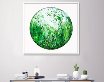 Abstract painting - fine art Giclée print - 'In monte' - from my original painting. Grass green, nature, landscape.