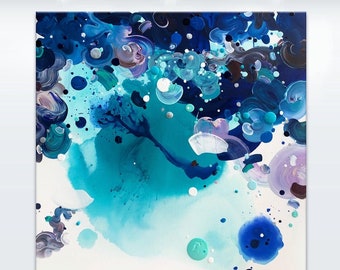 Abstract painting - fine art Giclée print - 'Oceanum monilia' - from my original painting. Indigo blue, aqua teal blue, abstract.