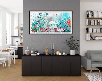 Abstract painting - fine art Giclée print - 'Super vivit' - from my original painting. Ocean landscape, coral reef, seascape.