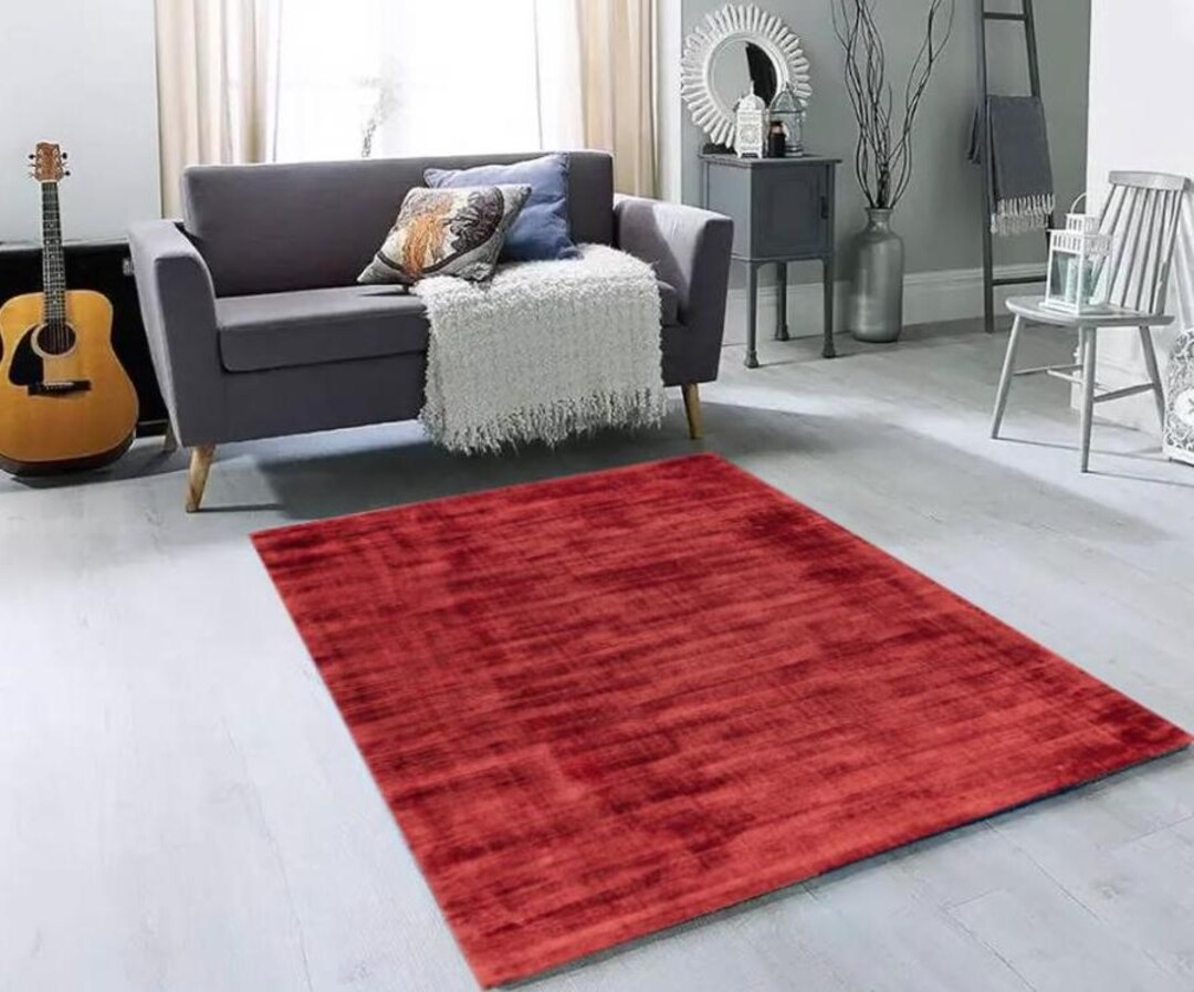 Buy Handloom Rug for Living Area Noise Reduction Rug, Red Velvet Rug