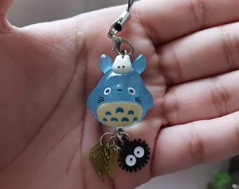 Blue Totoro Phone Charm, Anime Y2K Beaded Phone Charm, Gift for her