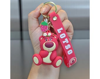 Strawberry Lotso Bear Keychain: Cartoon Bag Pendant Keyring