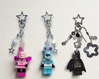 Bat Couple 3D Mini Fairy Figure Keychain, Superhero charm keyring