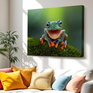 Colorful Smiling Frog Decorative Canvas Painting, Large Wall Art, Animal Modern Wall Art, Housewarming Gifts, Animal Canvas Wall Art
