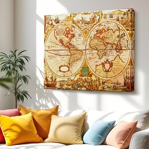 Vintage Retro World Map Painting, Home Decor Canvas,  Canvas Wall Art,  Classic Canvas Art,  Canvas Room Decor,  Large Wall Hanging
