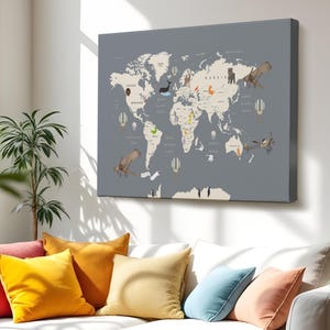 Decorative World Map Canvas Wall Art For Children'S Room, Classic Canvas Art,  Canvas Room Decor,  Canvas Wall Art,  Large Wall Hanging