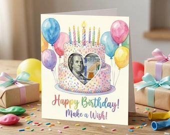 Birthday Money Card Holder, Watercolor Cake Balloons, DIY Cash Gift (Digital Download)