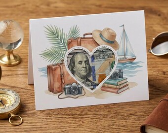 Printable Retirement Money Card – Travel Theme Watercolor Cash Holder (Digital Download)