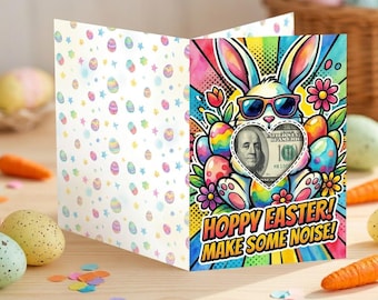 Pop Art Easter Money Holder Card, Watercolor Bunny, Cash Gift (Digital Download)