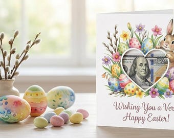 Printable Easter Money Card Holder, Watercolor Bunny Eggs (Digital Download)