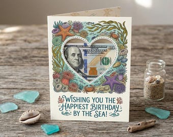 Ocean Sea Life Birthday Money Card, Coastal Tidepool DIY Cash Holder (Digital Download)