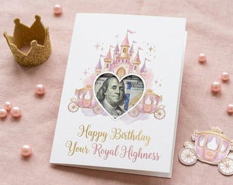 Princess Birthday Money Card, Watercolor Crown Gift Card, DIY Holder (Digital Download)