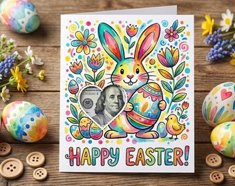 Pop Art Easter Bunny Money Holder Card, Retro Bunny Cash Gift (Digital Download)