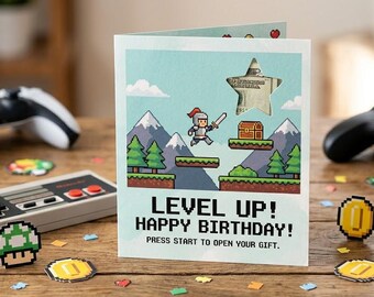 Retro Pixel Art Birthday Card: Gamer Money Holder (Digital Download)