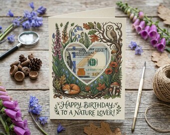 Woodland Fox Owl Birthday Money Card, Hand Drawn Nature Lover Gift (Digital Download)