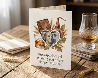 Whiskey Birthday Money Holder Card Printable, DIY Foldable A4 Card for Him, Funny Birthday Card Bourbon Lover Gift, Digital Download Card