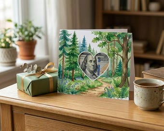 Nature Lover Birthday Money Card | Watercolor Forest Scene, DIY Cash Holder (Digital Download)