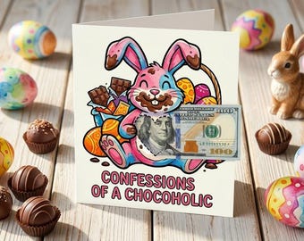 Printable Easter Money Card | Chocoholic Bunny, Cash Holder (Digital Download)