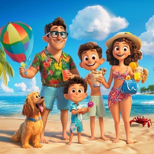 Custom Cartoon Family Portrait – Personalized Digital Artwork Disney Photos | Cartoon Couple, Pet & Family Illustration | Digital Download