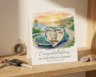 Printable Driver's License Money Card | Watercolor Car Cash Gift Holder (Digital Download)