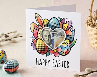 Pop Art Easter Money Card: Watercolor Bunny, Gift Card Holder (Digital Download)