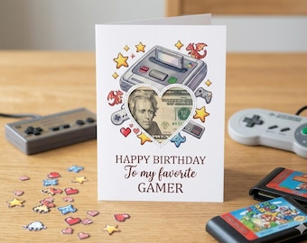 Printable Gamer Birthday Money Card DIY Download, Watercolor Vintage Console Gift Card Holder, Unique Cash Gift for Video Game Fan, A4 A5