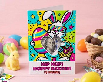 Pop Art Bunny Easter Money Card, Retro Cash Gift Holder (Digital Download)