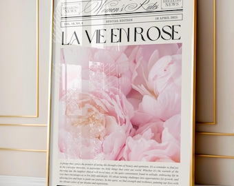 La Vie En Rose Print - Motivational Quote Poster - Vintage Retro Newspaper Wall Art - Chic & Elegant Wall Decor - Instant Download