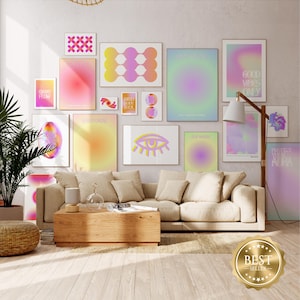Set de Posters Energía Positiva - Arte de Pared Espiritual y Motivacional - Protege tu Aura - Conjunto Colorido Degradado - Descarga Digital