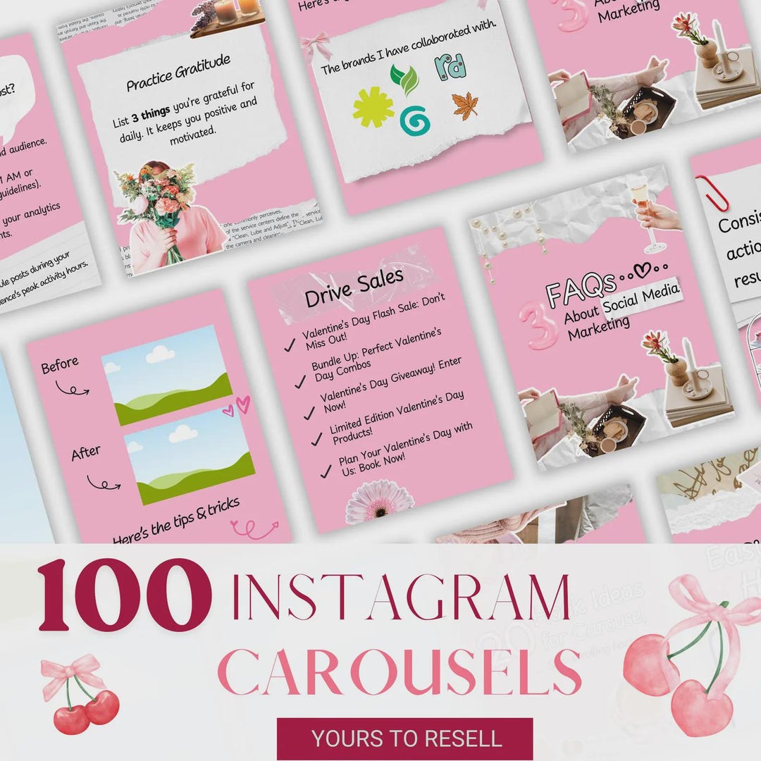 100 Pink Instagram Carousel Templates for Digital Marketers | Editable ...