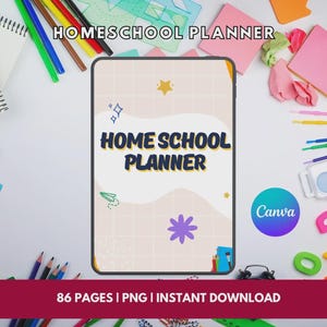Homeschool Planner Printable, Digital Lesson Planner, Academic Schedule, Weekly Organizer for Kids, Editable Templates