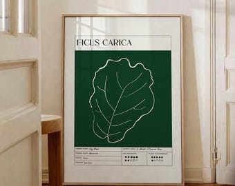 Fig Leaf Print, Botanical Wall Art, Green Plant Poster, Minimalist Line Drawing, Scandinavian Decor, Modern Printable