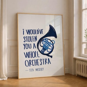 Corno francese blu, stampabile, romantico poster da parete, storia d'amore minimalista, decorazione regalo ispirata a Ted Mosby, How I Met Your Mother