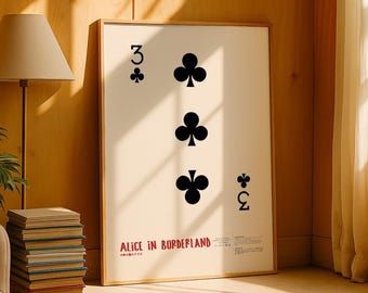 Alice in Borderland Three of Clubs Poster | Minimalist Japanese Card First Game Print, Netflix Wall Decor Anime Manga AIB Wall Art Fan Gift