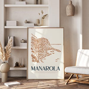 Manarola Italy Digital Print | Cinque Terre Wall Art | Italian Riviera Coastal Village Poster, Seaside Printable Art | Europe Travel Drawing
