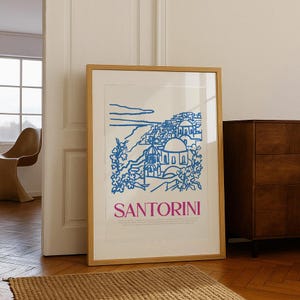 Santorini Greece Digital Print | Greek Island Wall Art, Blue Dome Landscape Poster, Mediterranean Travel Illustration, Coastal Printable Art