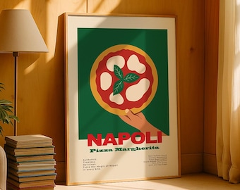 Napoli Pizza Margherita Poster | Italian Kitchen Decor | Vintage Food Print | Retro Pizza Wall Art | Italy Travel | Digital Download