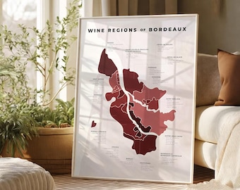 Bordeaux vinregioner utskrivbar karta, Frankrike affisch, Cabernet Sauvignon druvdiagram, fransk vingård väggkonst Merlot vinälskare gåva nedladdning
