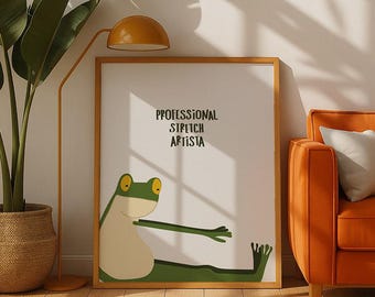 Väggkonst med yogagroda | Rolig stretchgrodaposter | Udda djurtryck | Söt yogadekor för hemmet, studion, meditationen eller presenten