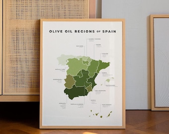 Spain Olive Oil Map Printable • Spanish Olive Varieties Chart • Kitchen Wall Art • Mediterranean Food Decor • Digital Download