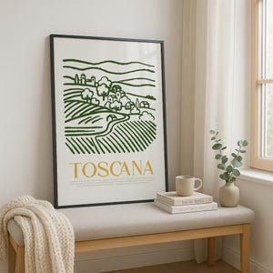 Toscana Italy Travel Poster, Tuscany Landscape Wall Art, Italian Countryside Digital Print | Minimalist One Line Rustic Europe Printable Art