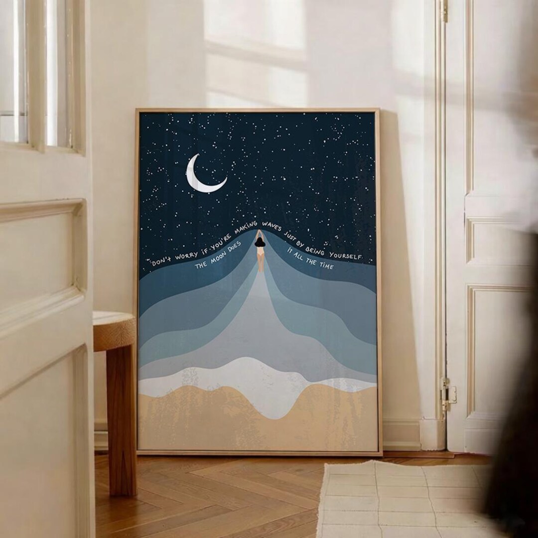 Celestial Boho Beach Wall Art Print, Motivational Moon & Stars Poster ...