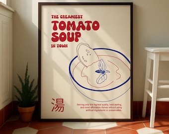 Minimalist Tomato Soup Kitchen Print, Cafe Food Art (Digital Download)