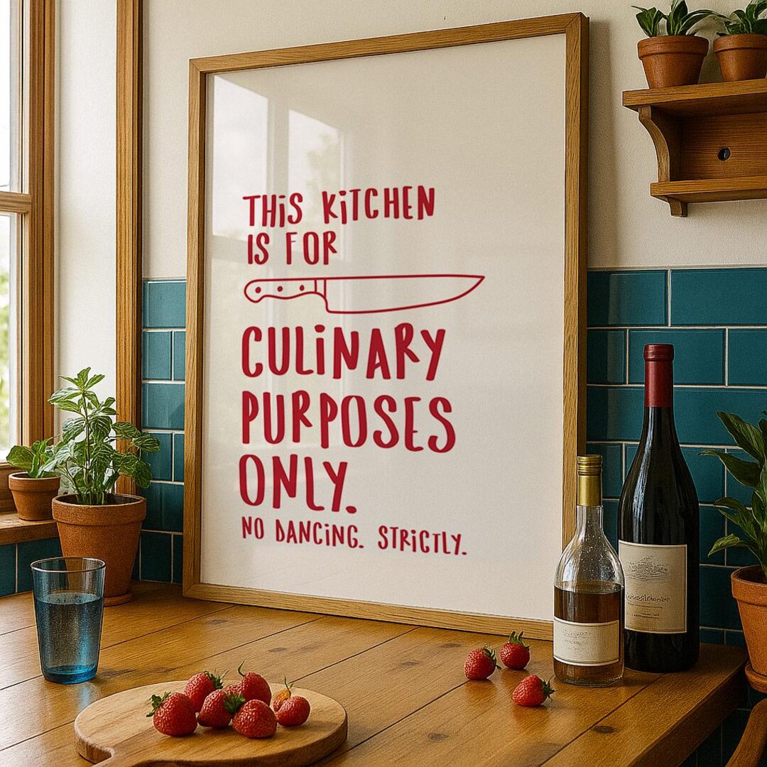 Funny Kitchen Rules Print: Bold Red Typography, Culinary Purposes Only ...