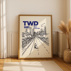 The Walking Dead Highway Poster Art Print | Days Gone Bye Rick Grimes on Horse | Episode 1 Sketch | Zombie Show Wall Art | Printable Decor
