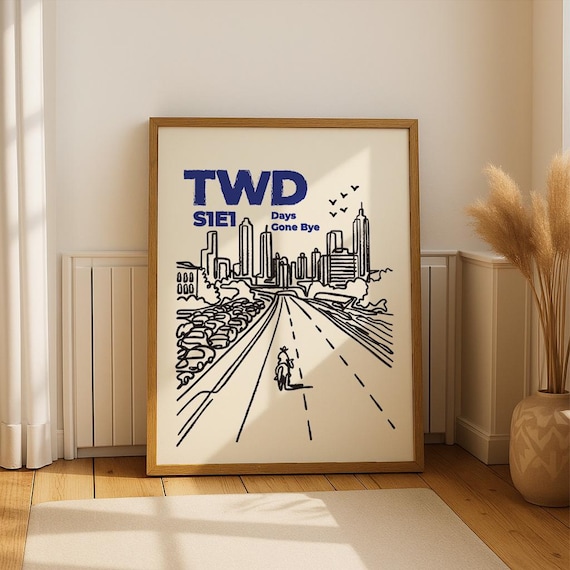 The Walking Dead Highway Poster Art Print | Days Gone Bye Rick Grimes on Horse | Episode 1 Sketch | Zombie Show Wall Art | Printable Decor